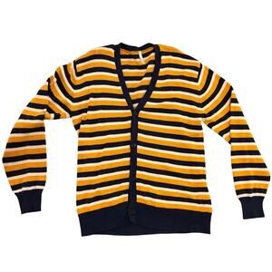 American Apparel V Neck Yellow and Navy Striped Cardigan